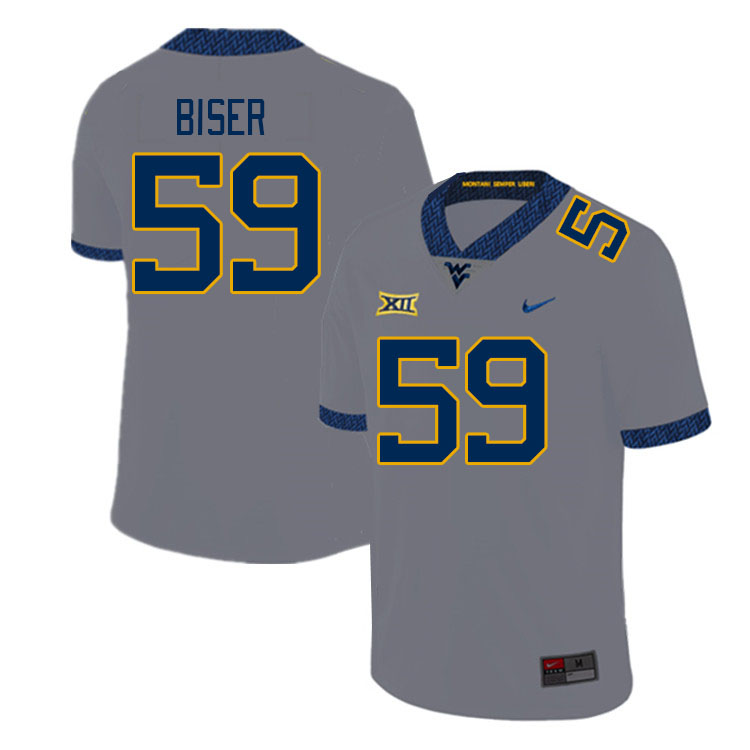 Men #59 Jackson Biser West Virginia Mountaineers College Football Jerseys Stitched Sale-Grey